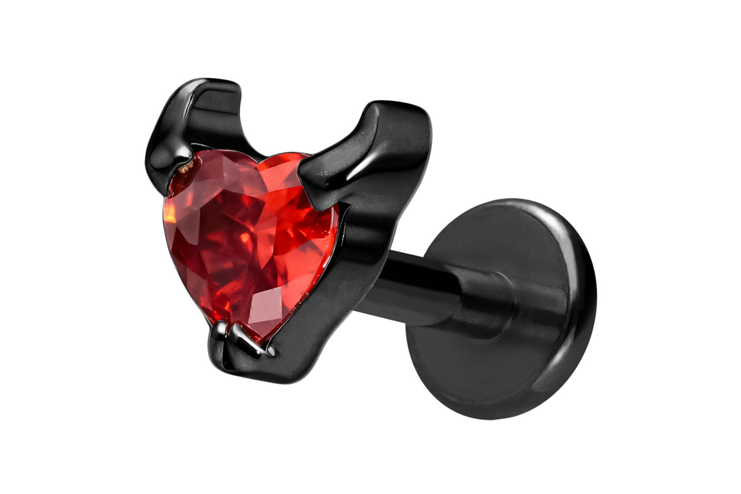 Titan Labret Piercing mit Innengewinde TEUFELSHERZ